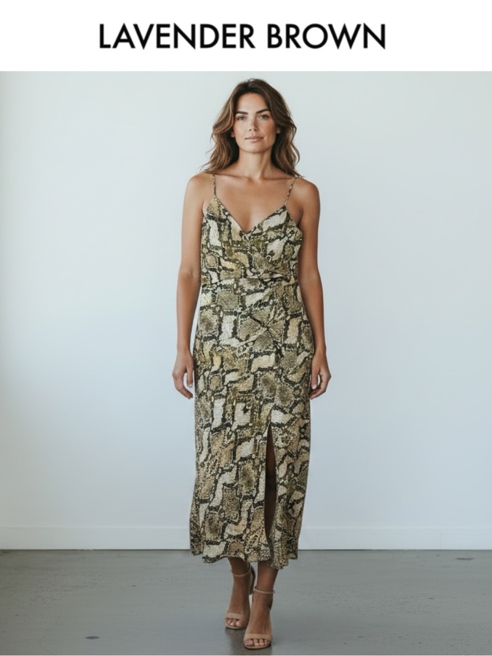 LAVENDER BROWN SNAKE PRINT FAUX WRAP MAXI DRESS NWT SIZE SMALL $260 RETAIL LUXE
